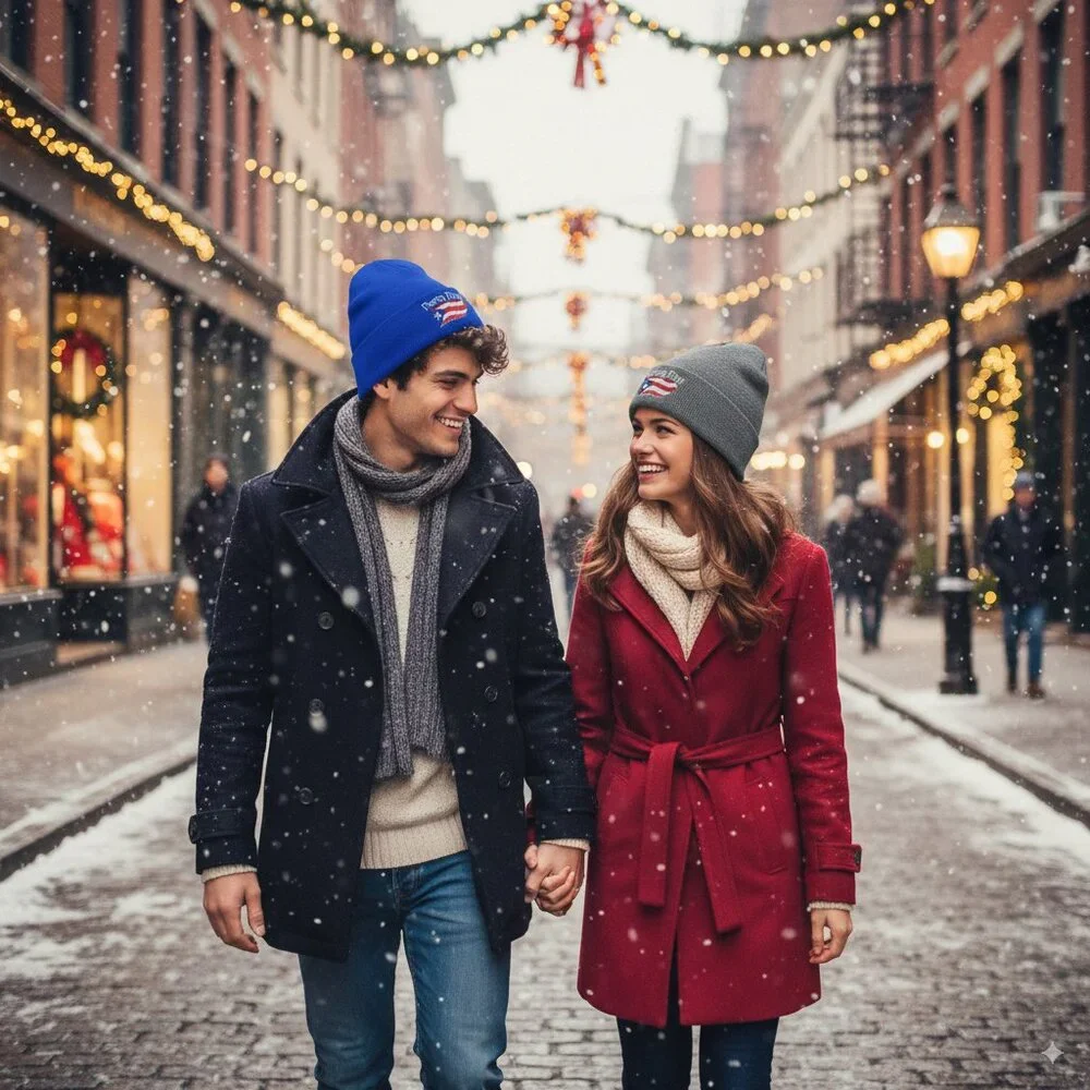 Puerto Rico Embroidered Skull Cap Beanie Winter Hat, Warm Lined, Grey, NWT - Picture 3 of 3